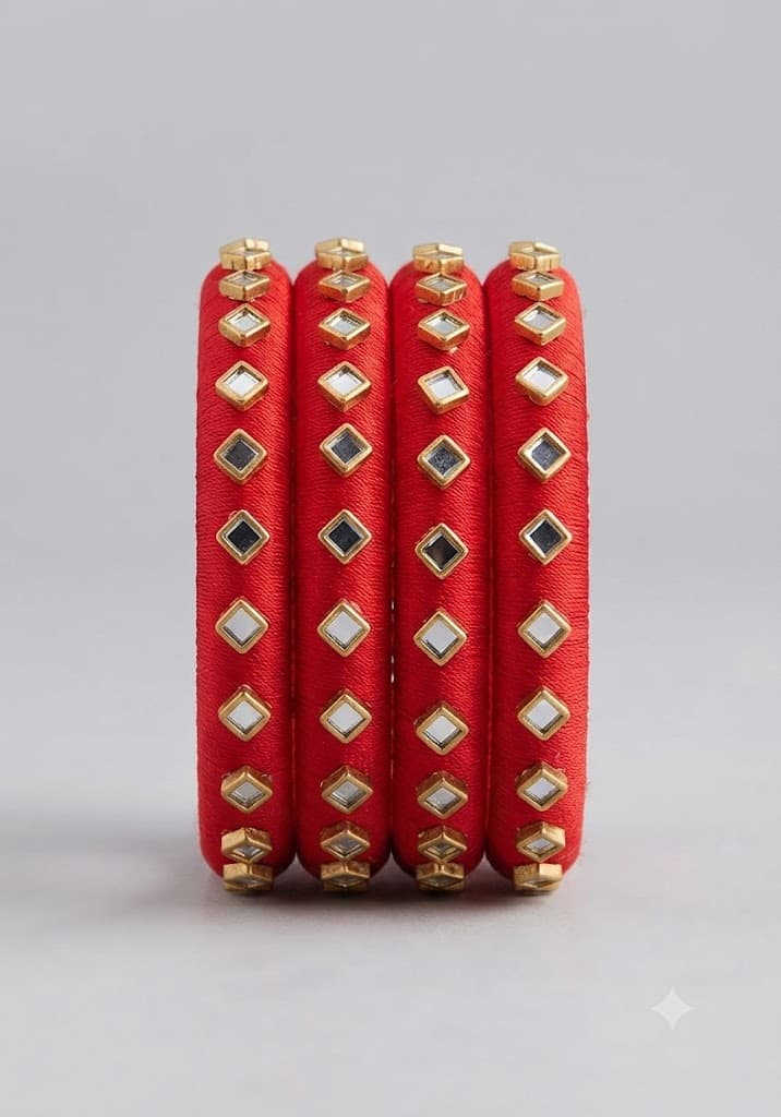 লাল রেশমি সুতার আভিজাত্য (Silk Thread Mirror Work Bangles)
